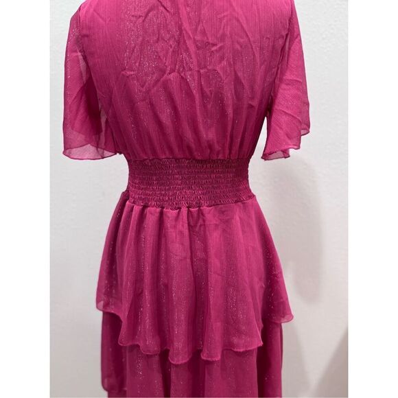 Ruffle Sleeve Wrap V Neck Midi Dresses for Women Causal Summer Smocked Waist Tie - Picture 8 of 10